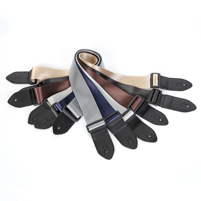 Solid-colored Adjustable Guitar Strap with PU Leather Ends - Suitable for Electric, Acoustic, and Bass Guitars