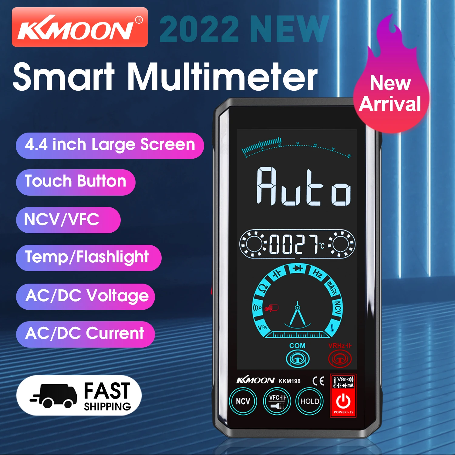 KKMOON KKM198 Smart Digital Multimeter 4.4 Inch Touching Screen VFC Function Tester DC/AC Voltage/Current Meter Temperature Test digital multimeter,multimeter tester,analog multimeter