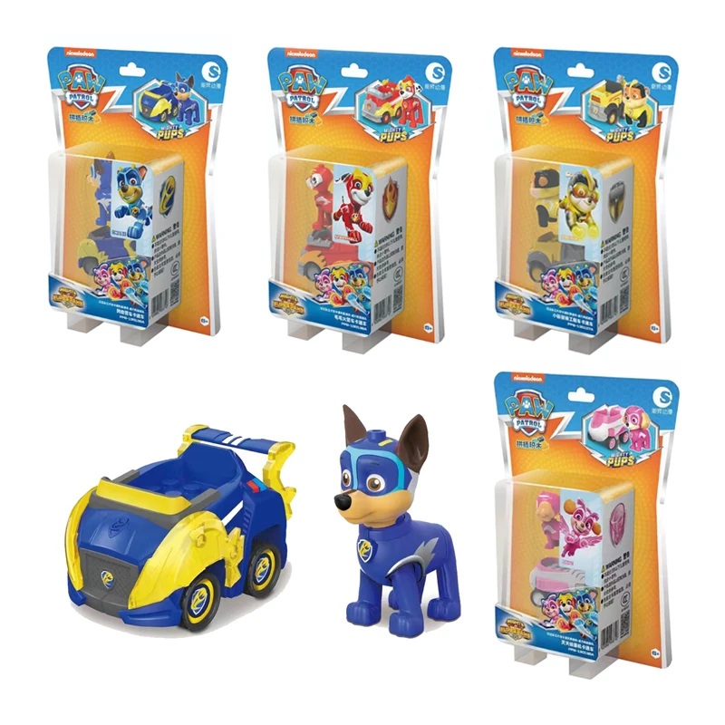 Paw Patrol Super Power Series Vehicle Chase Skye Marshall Pull Back Cars Playset Building Blocks Action Figure Giocattolo Per Bambini Regalo