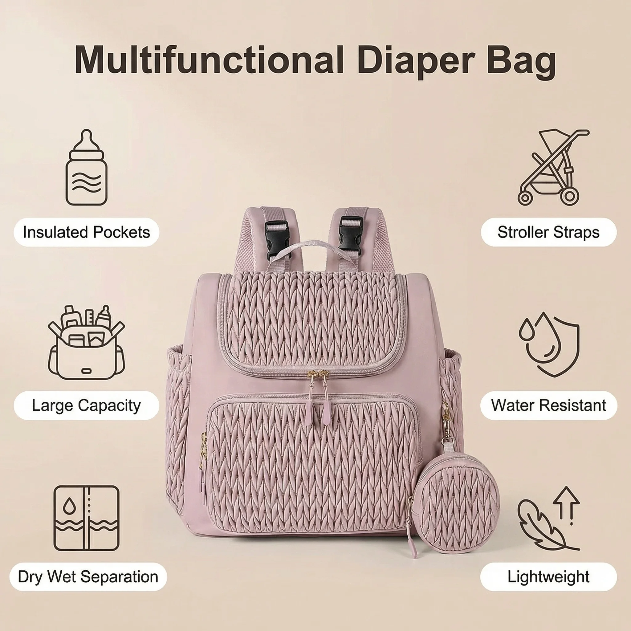Fashion Mommy Diaper Backpack Large Capacity Baby Care Stroller Hanging Bag Travel Nursing Backpack for Mothers with Organizer - 6