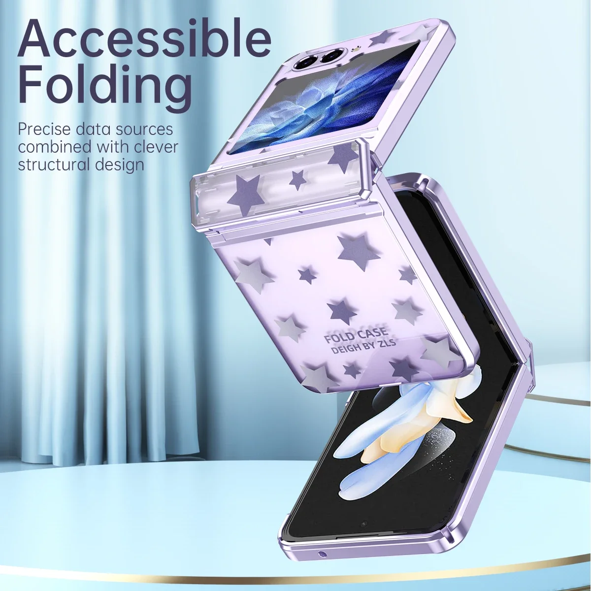 Luksus elektrobelagt Stars Pattern Surface Phone Case for Samsung Galaxy Z Flip 6 5 4 3 5G PC Støtsikkert hengselbeskyttelsesdeksel_voghion.com