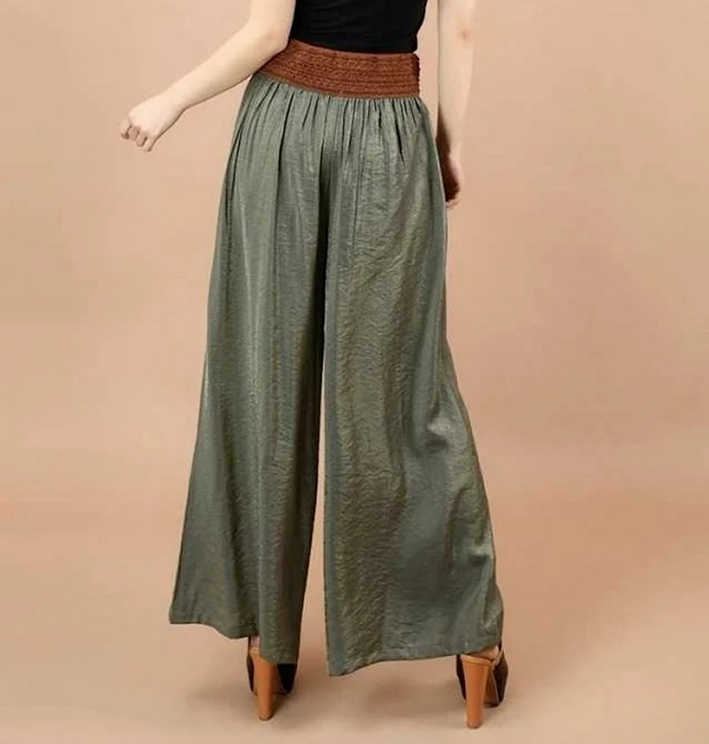 

Comfort Loose Casual Wide Leg Pants with Free Belt Summer Women Mid-Waist Ankle-Length Pants Home Indoor Sport Leisure Trousers