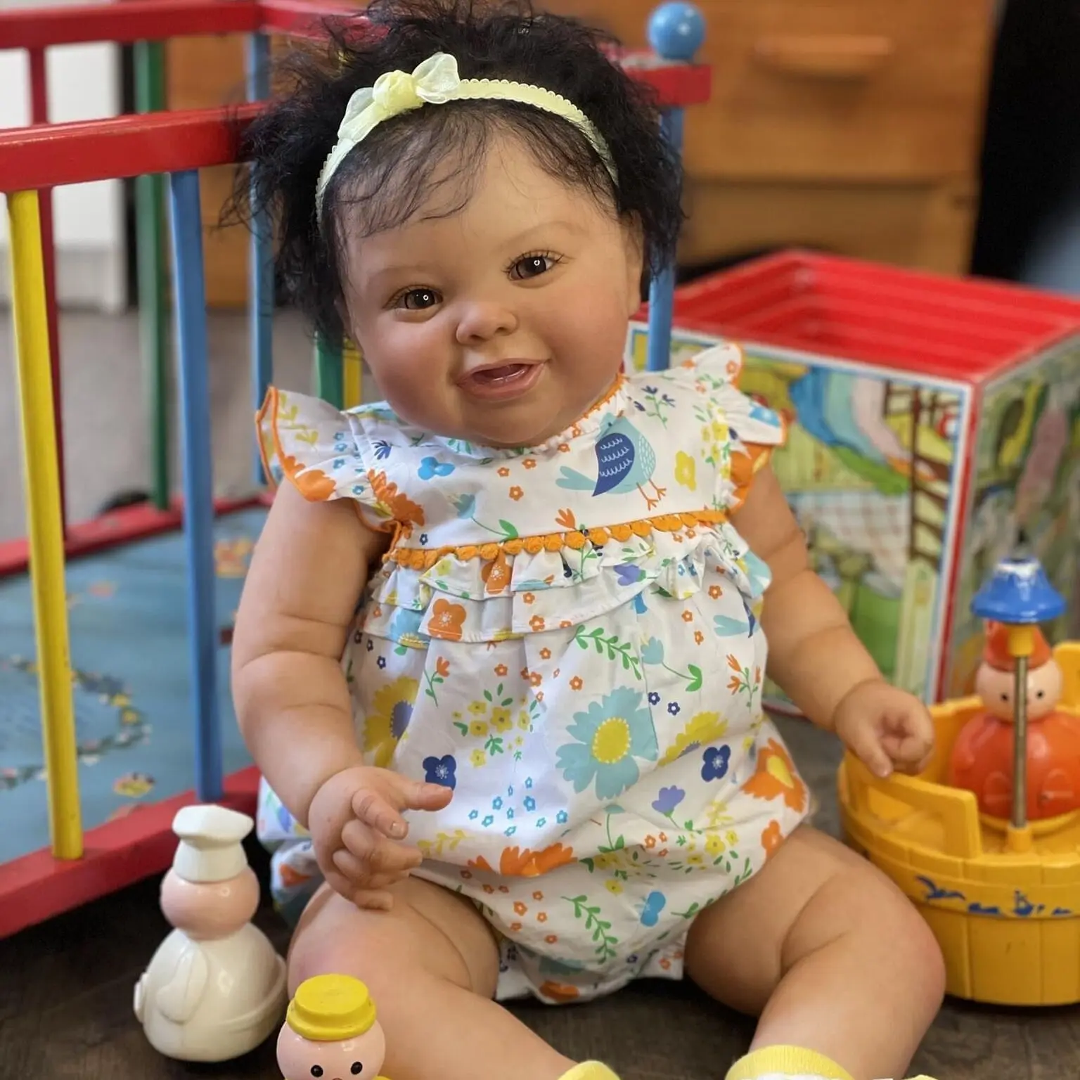 

60 cm Reborn Baby Toddler Dolls Hand Rooted Hair Black Skin Kodi Girl Silicone Doll Genesis Painted Children's Day Gift