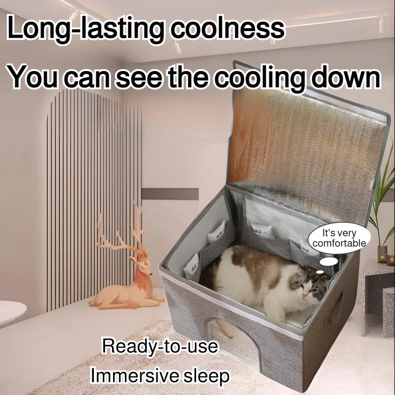 Summer Insulated Cat House Pet Air Conditioning Room Portable Cooling Foldable Cat Shelter with Ice Pack Universal Nest Sofa