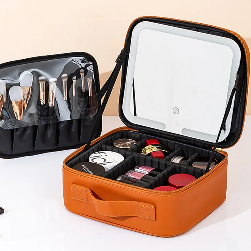 Große, tragbare Kosmetiktasche mit LED-Licht und Spiegel, multifunktionale, professionelle Beauty-Box, Make-up-Tasche – Detail 8