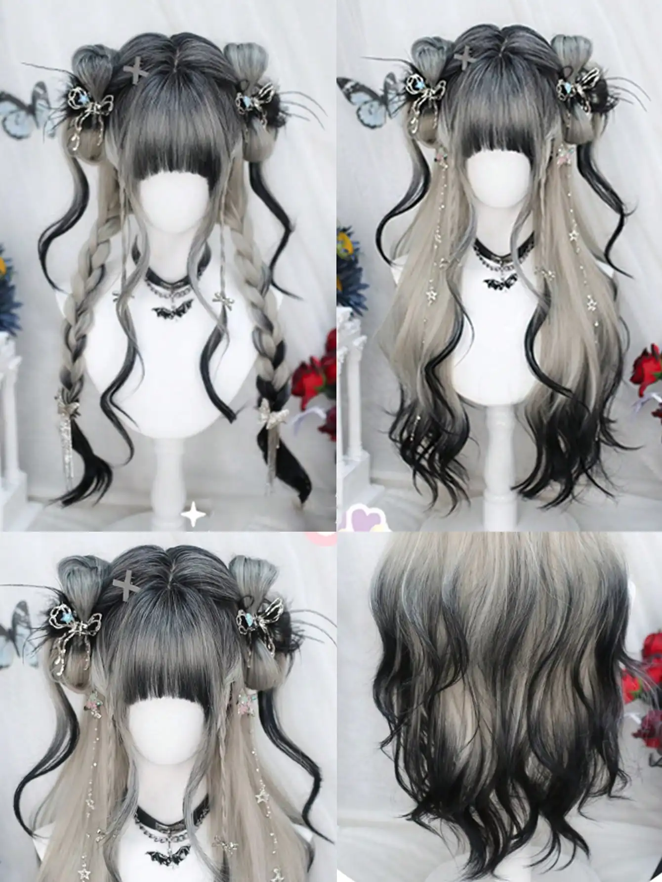 Synthetic Black Gray Ombre Cosplay Wig For Women
