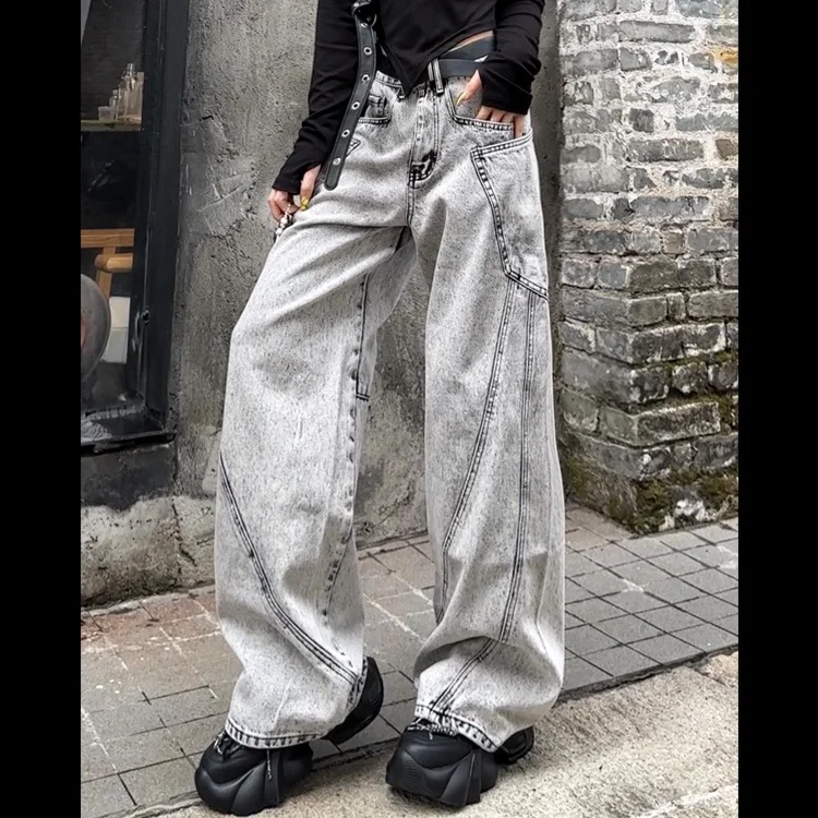 2024 Autumn High Street New Personalized Splicing Washed Straight Tube Loose Jeans for Men and Women Trendy Retro Casual Pants 2