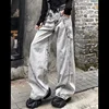 2024 Autumn High Street New Personalized Splicing Washed Straight Tube Loose Jeans for Men and Women Trendy Retro Casual Pants 2