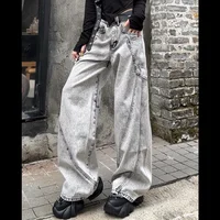 2024 Autumn High Street New Personalized Splicing Washed Straight Tube Loose Jeans for Men and Women Trendy Retro Casual Pants 2