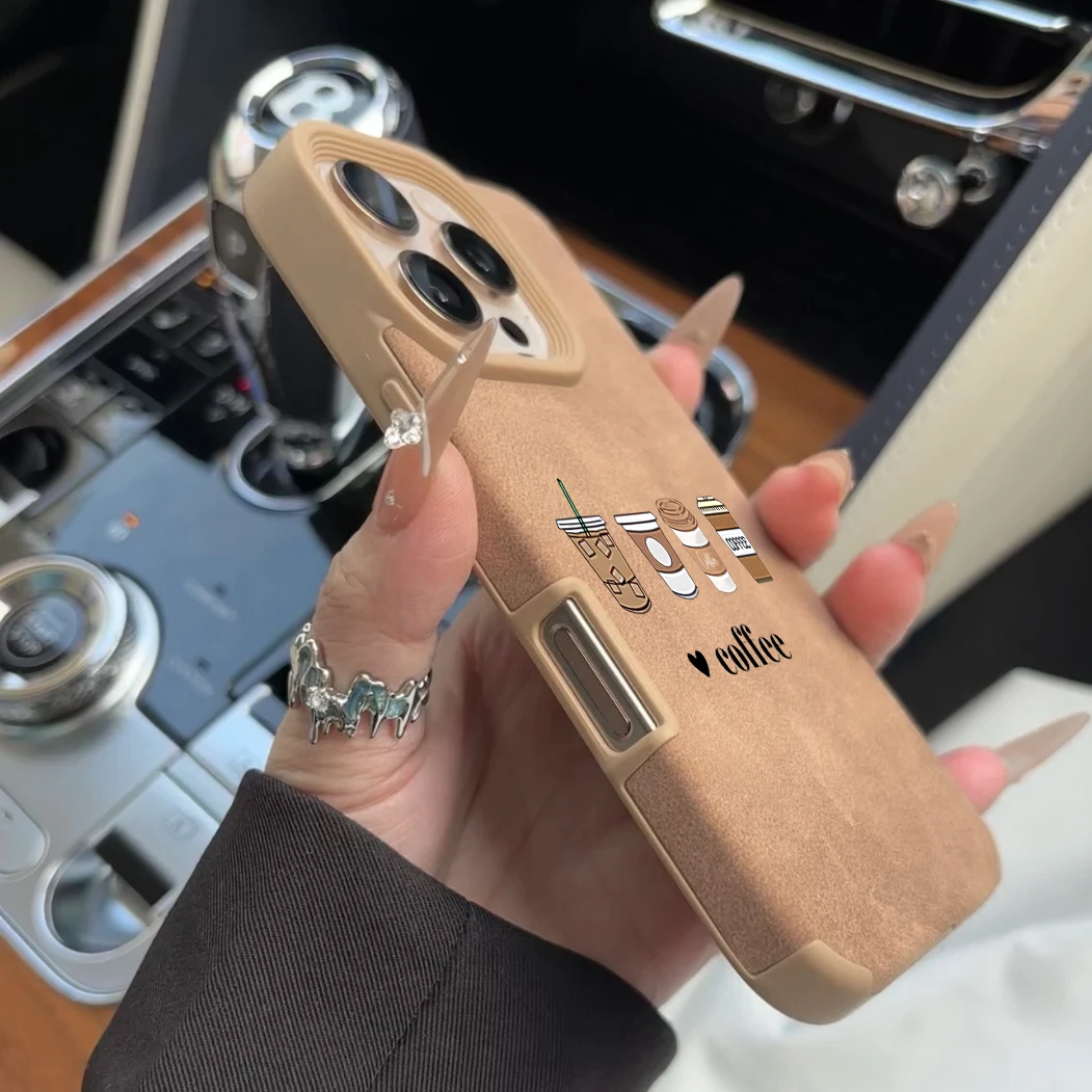 Cartoon Coffee Pattern Shockproof Executive Fiber Leather Phone Case
