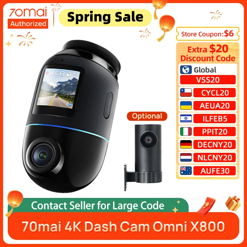 70mai Dash Cam 4K Omni X800 360° FOV 60FPS HDR Supercapacitor DVR