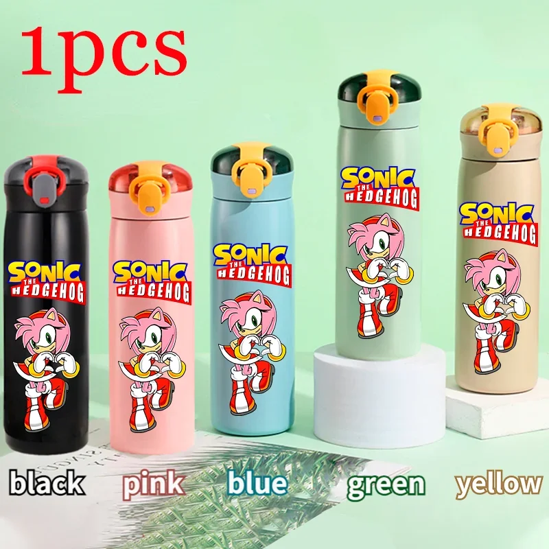thumbnail image 1 of Vaso térmico para niños de Sonic The Hedgehog de 460 ml, vaso con pajita, botella de acero inoxidable portátil con puntos que rebotan, regalo para niños, 1 of 5