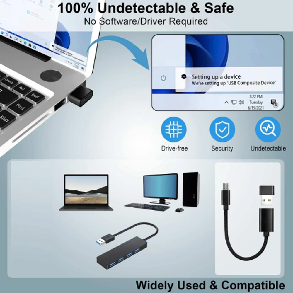 Mouse Mover Mini USB Mouse Jiggler Undetectable Mouse Mover Anti Computer Hibernation Mobile Cursor with Separate Mode and ON/OFF