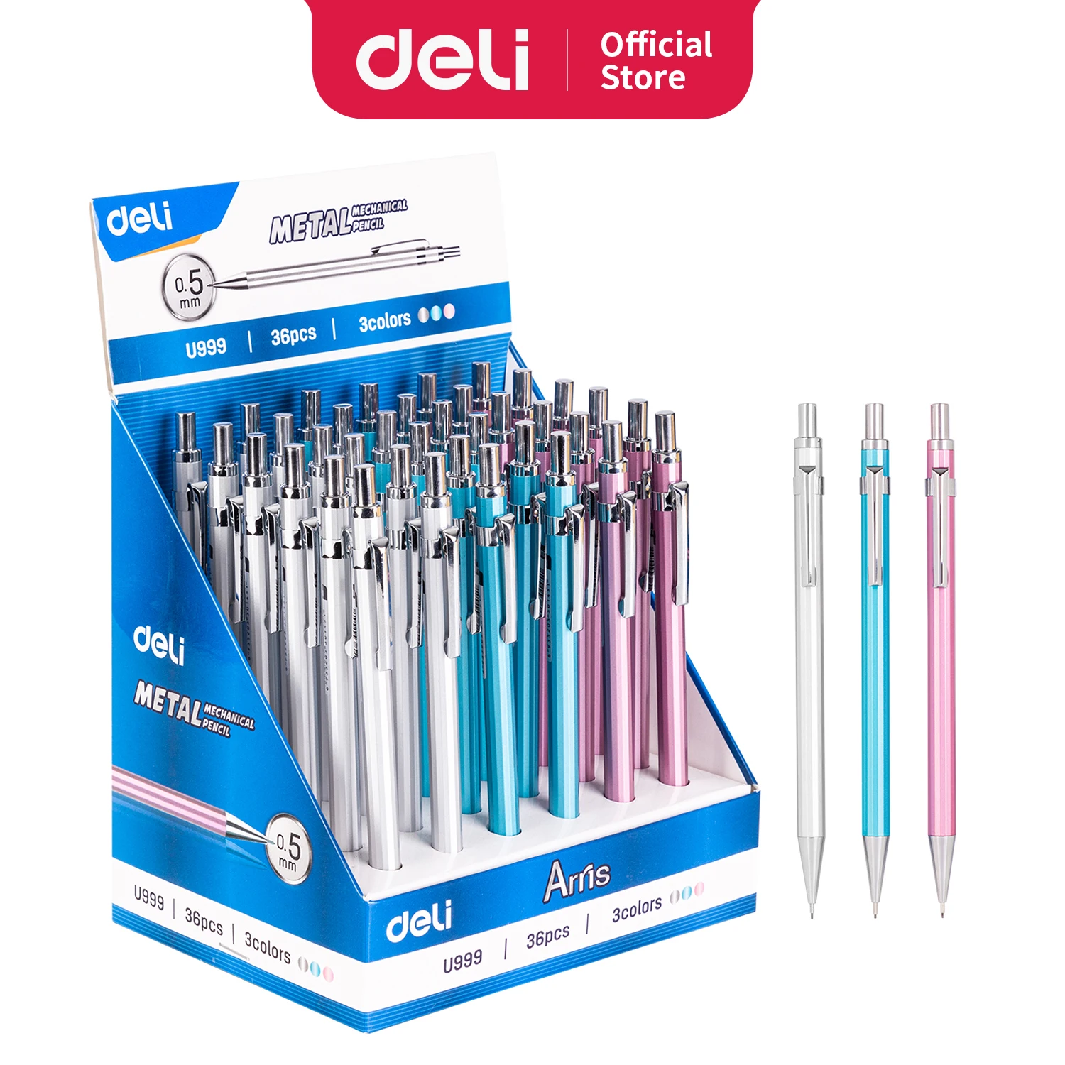 Deli Metal Mechanical Pencil 0.5mm 0.7mm with Lead Retractable Black Lead Pencils Stationery School Supplies Art Sketch Writing