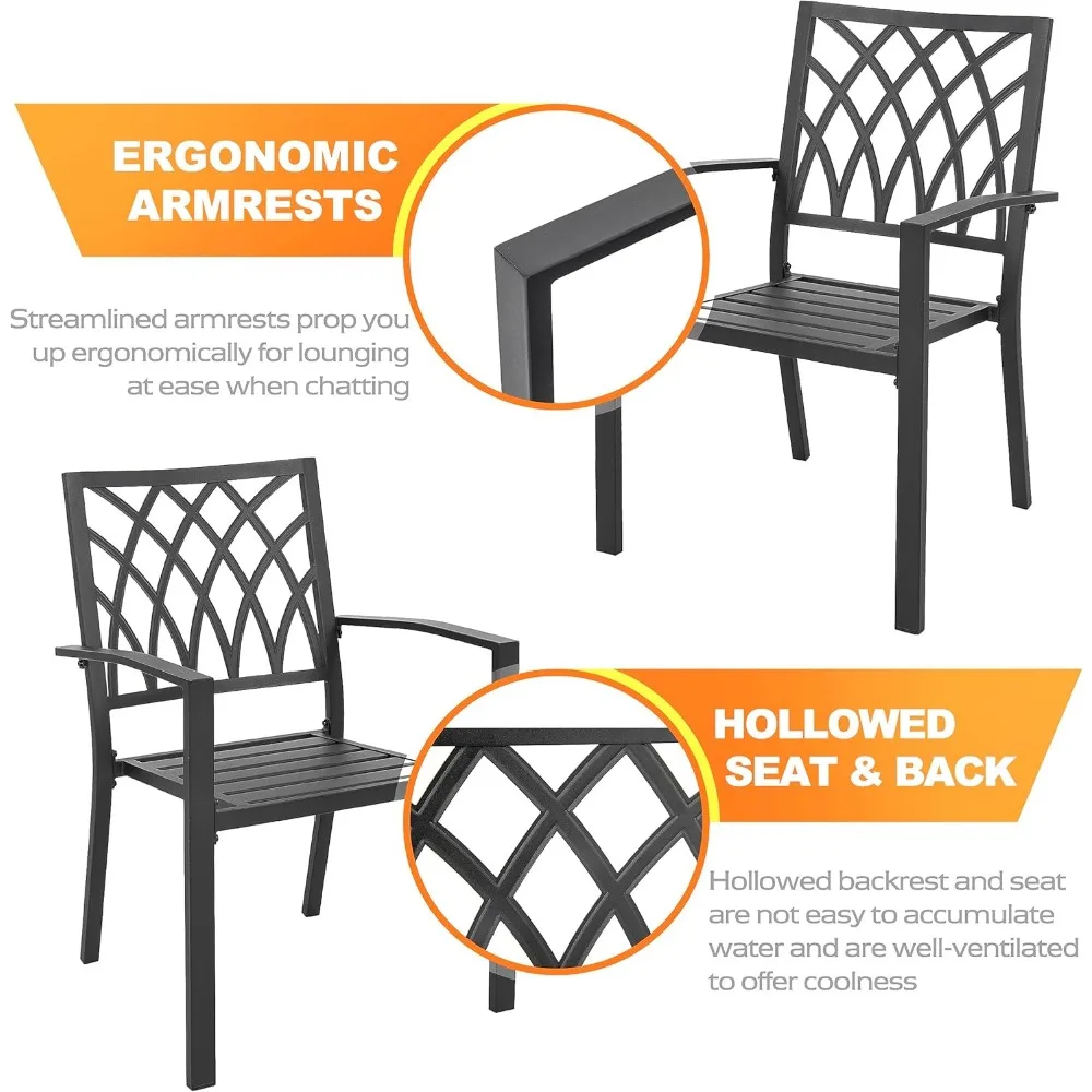 Patio Outdoor Dining Chairs Set of 2, Portable Patio Dining Chairs, Stackable Patio Chairs Metal Chairs for Backyard Lawn Deck 5