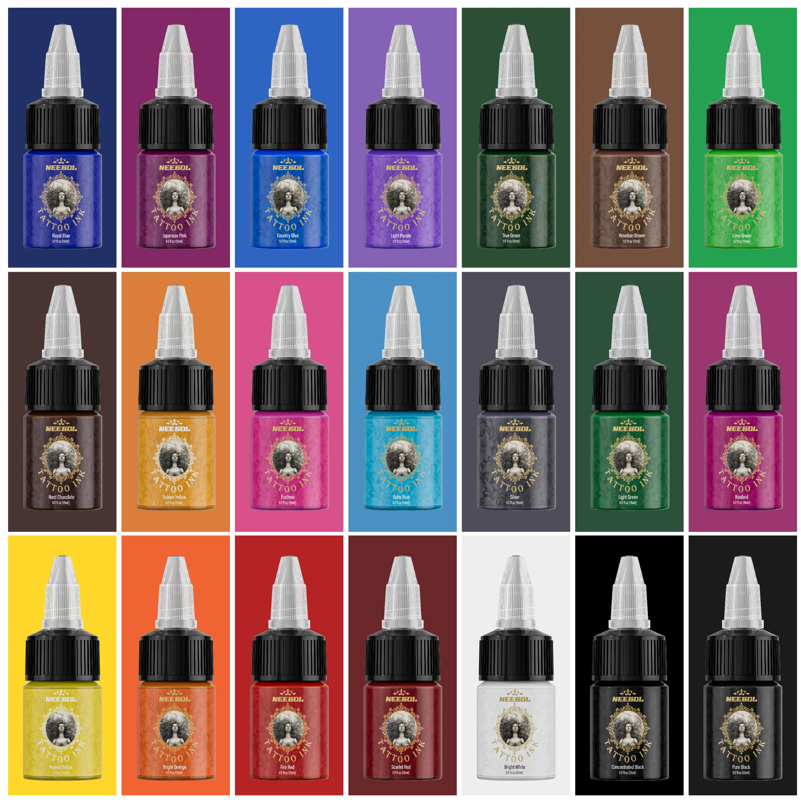Tattoo Ink Set 14/21 Colors 1/2 oz (15 ml) Tattoo Ink & Supplies For Outlining Shading Long Lasting Painting Colorful