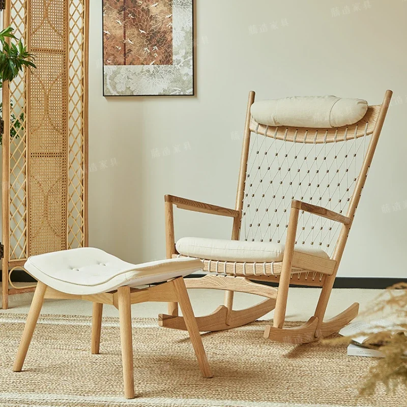 

Living room solid wood rocking chair home single nap fabric sofa