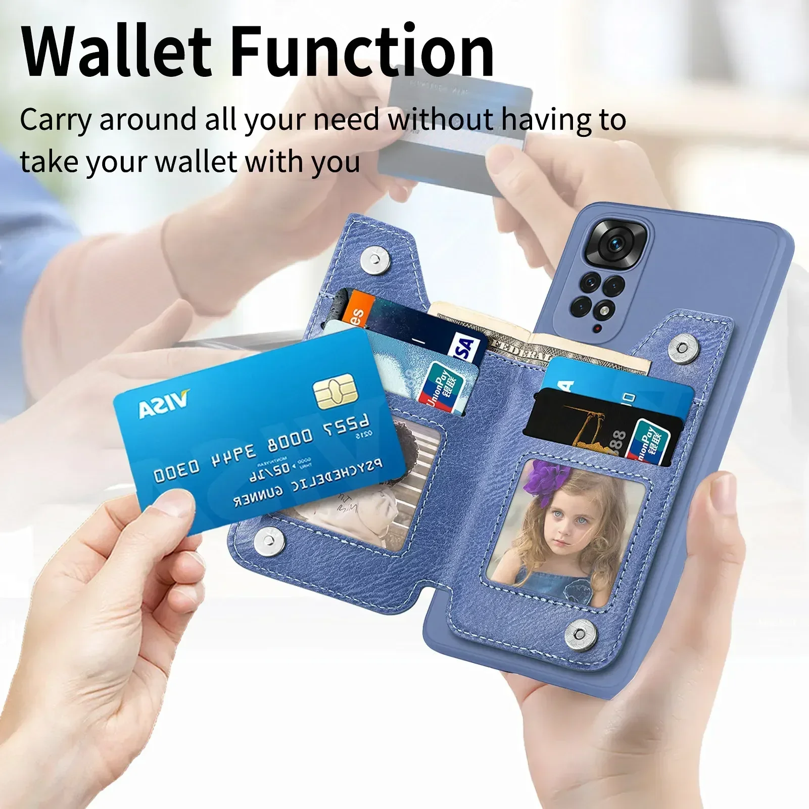 Card Holder Leather Zipper Wallet Magnetic Case For XiaoMi