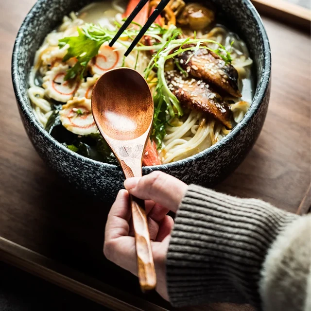 Cuchara de madera de 2 piezas para sopa, cuchara de Ramen, cuchara de  madera de cocina