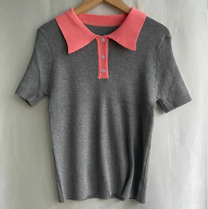 חולצות נשים בסגנון סריגה לקיץ 2025, חולצות קצרות לנשים, חולצות וינטאג' בצבע אחיד, חולצות קז'ואל