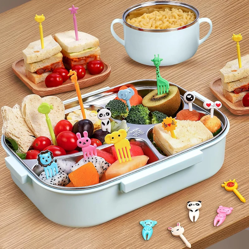 Mini Fruit Forks For Children Kids Cute Animal Food Picks Snack Toothpicks Vegetable Cutter Set Silicone Lunch Box Dividers
