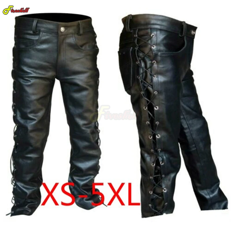 

Men's Leather Pants Locomotive Medieval Punk Style Pants for Men Fashion Winter Mens Clothes Pantalon Homme Black Trousers