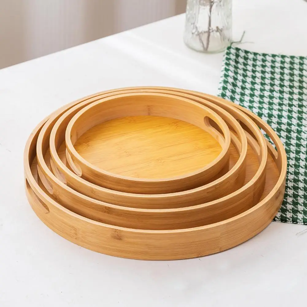 25/30/35/40cm Bamboo Pallet Round Serving Tray With Handles Wood Storage Tray Table Storage Plate For Home Kitchen Patio Party