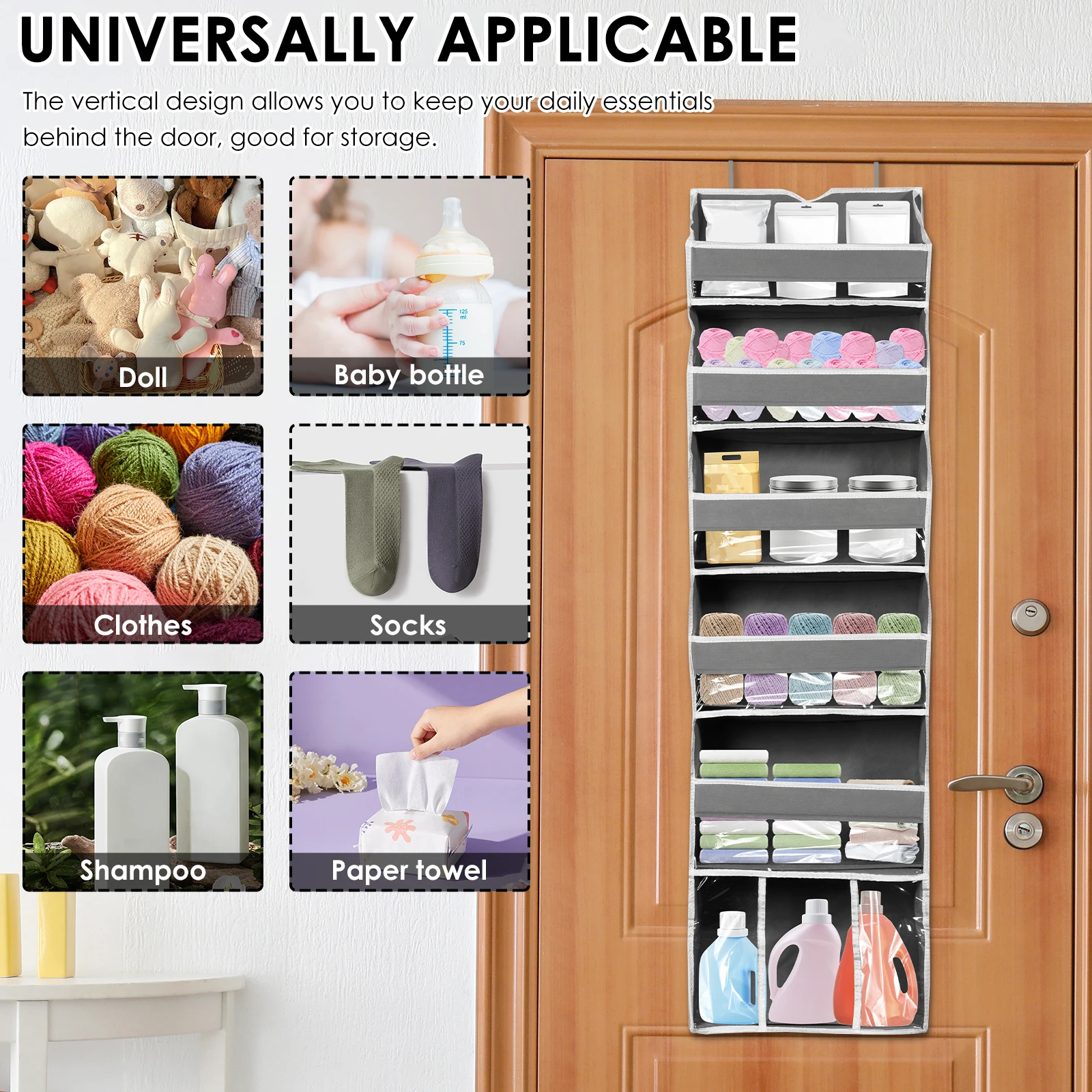 6 Layer Over the Door Organizer Nonwoven Hanging Storage Bag with 6 Side Mesh Pockets Large Capacity Pants Clothes Toy Organizer