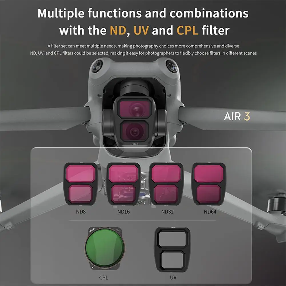 

6Pcs Filters Kit For DJI Air 3 Drone ND8/ND16/ND32/ND64/UV/CPL Professional Multi-Coated Filters Accessories