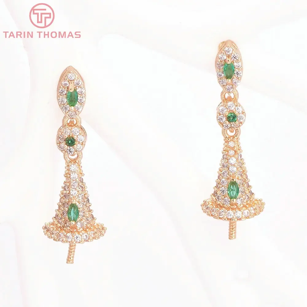 

(7829) 2PCS 8.5x27MM 24K Gold Color Brass with Zircon Tassels Stud Earrings High Quality DIY Jewelry Findings Accessories