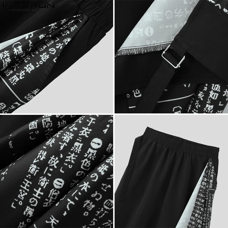 Men Casual Pants Print Patchwork Elastic Waist Streetwear Fashion Irregular Trousers Loose Wide Leg Pants Men S-5XL INCERUN wide leg pants wide leg sweatpants