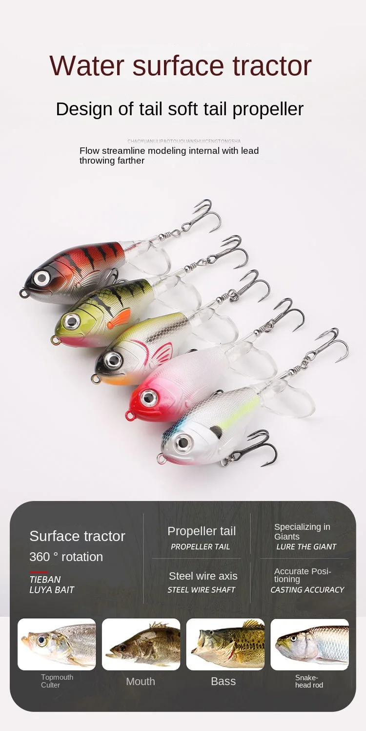 Description Picture 2 of itemJYJ 7.5cm 15g Bass Whopper Plopper Trolling lure crankbait far casting surface with Rotating Tail Fishing Tackle minnow Bait