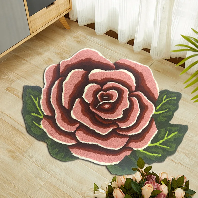 

3D ковер с цветами розы, ковер для домашней зоны 80x58 см, коврик с цветочной вышивкой, коврик для ванной, прикроватный коврик для гостиной, домашний декор