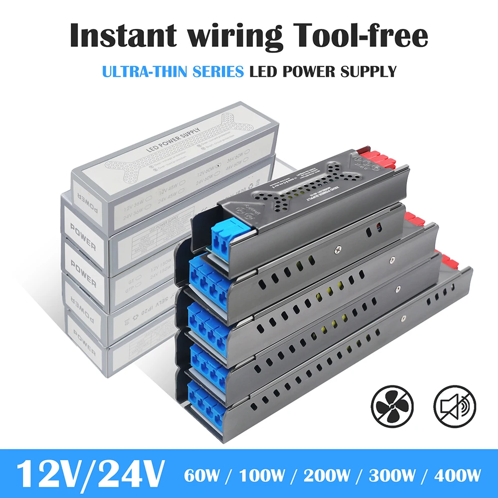 12V 24V แหล่งจ่ายไฟ LED 110V 220V to DC Ultra Thin Lighting Transformers 60W 100W 200W 300W 400W สําหรับกล้องวงจรปิดแถบอะแดปเตอร์ 1