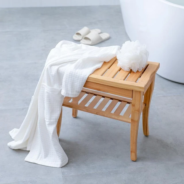 Taburete de baño de bambú, taburete cuadrado de madera maciza para cambiar  zapatos, estante de baño, Banco multifuncional - AliExpress