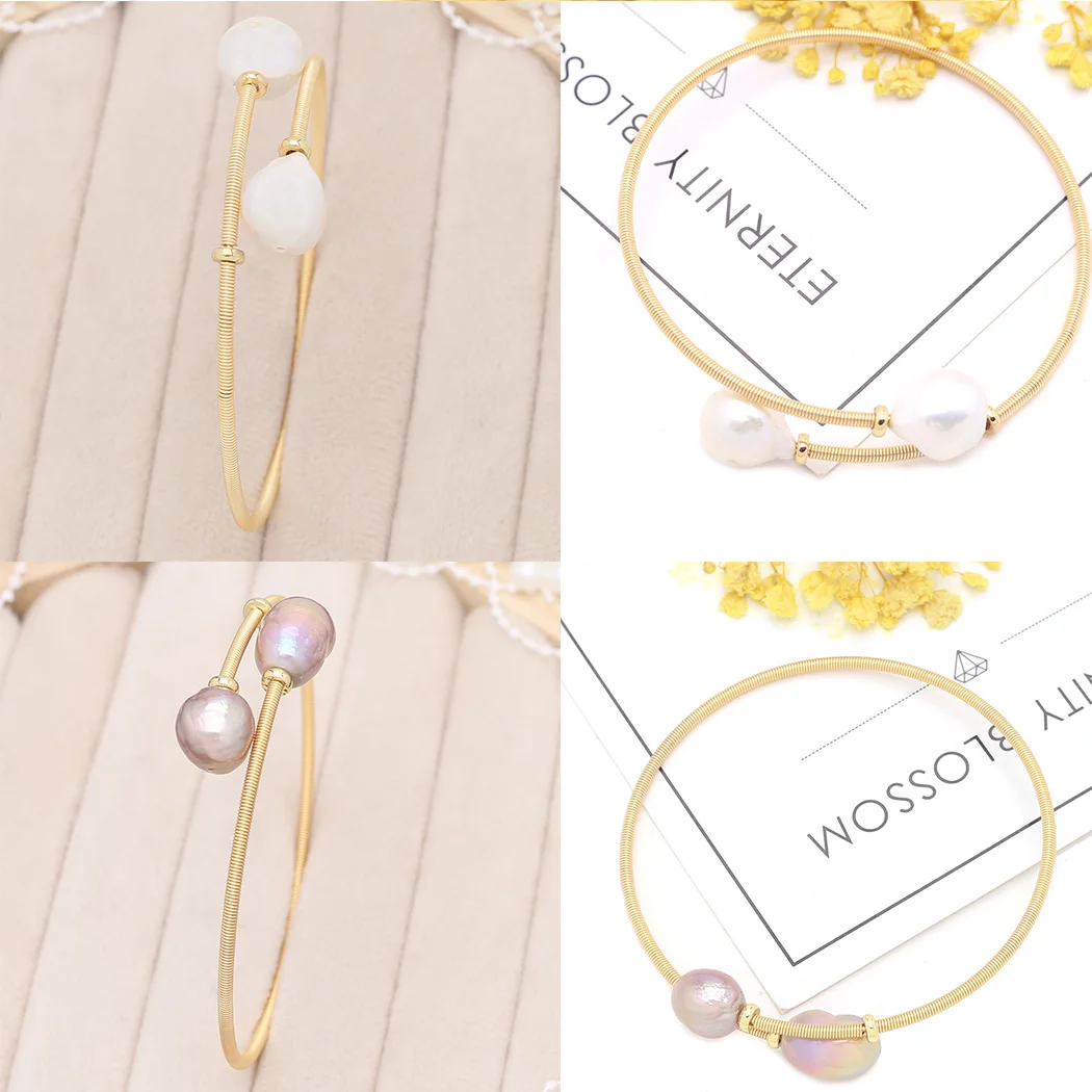 Semplice Ed Elegante Bracciale A Spirale In Rame Decorato Con Due Perle Di Riso Per Le Donne Braccialetti In Rame Aperti Gioielli Con Ciondoli Regalo 