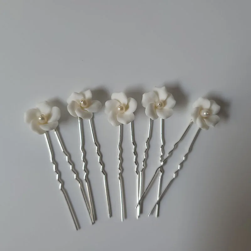 SLBRIDAL Handmade INS Style Pearls Ceram Flower Bridal Hair Pin Set Wedding Hair Sticker Hair Accessories Women Hair Jewelry