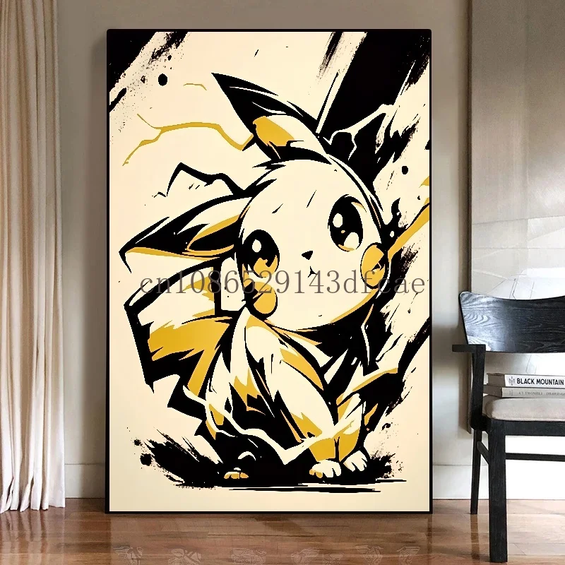 ポケモンアニメフィギュア,水墨画キャンバス,ピカチュウのポスターと