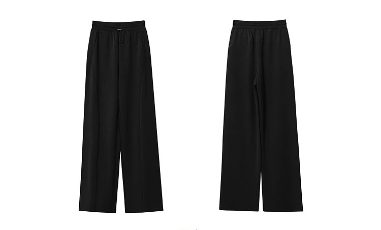 Amii Cotton Pants For Woman 2026 Autumn New Adjustable Rubber Band Waist Casual Pants Long Wide Leg Knit Women Trousers 12641040