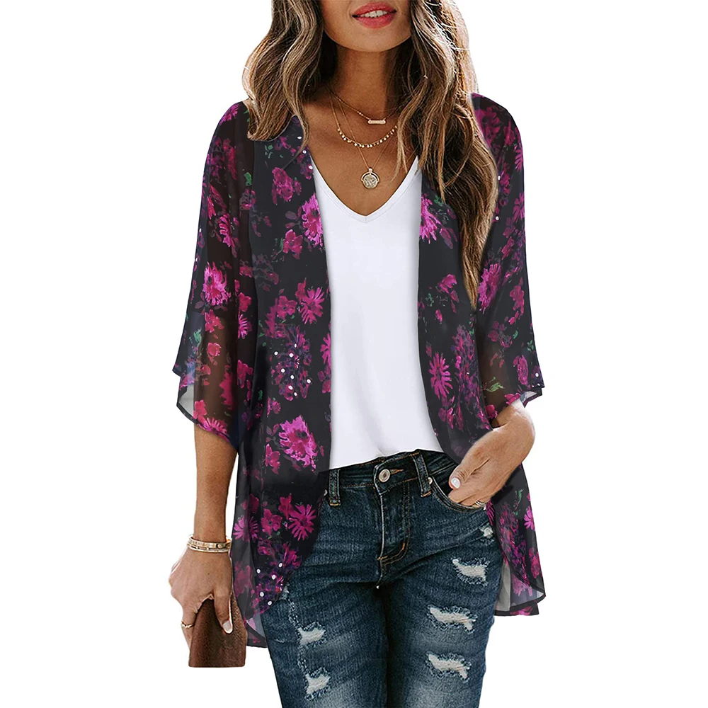 Summer Long Flowy Kimono Cover Up Tops Kimono Cardigan Coat