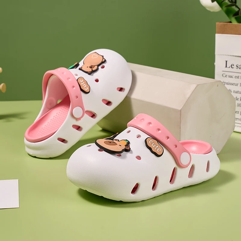 여아 남아 여름용 카피바라 샌들, 편안한 비치 논슬립 키즈 슈즈, 앞코가 막힌 아동용 클로그, 귀여운 프린팅, 6-12세