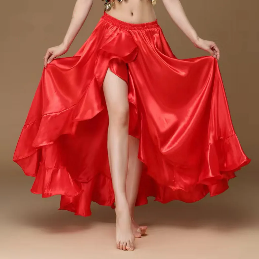 

Professional Belly Dancing Dress Single Side Slit Long Satin Skirt Lady Belly Dance Skirts Women Sexy Oriental Belly Dance Skirt