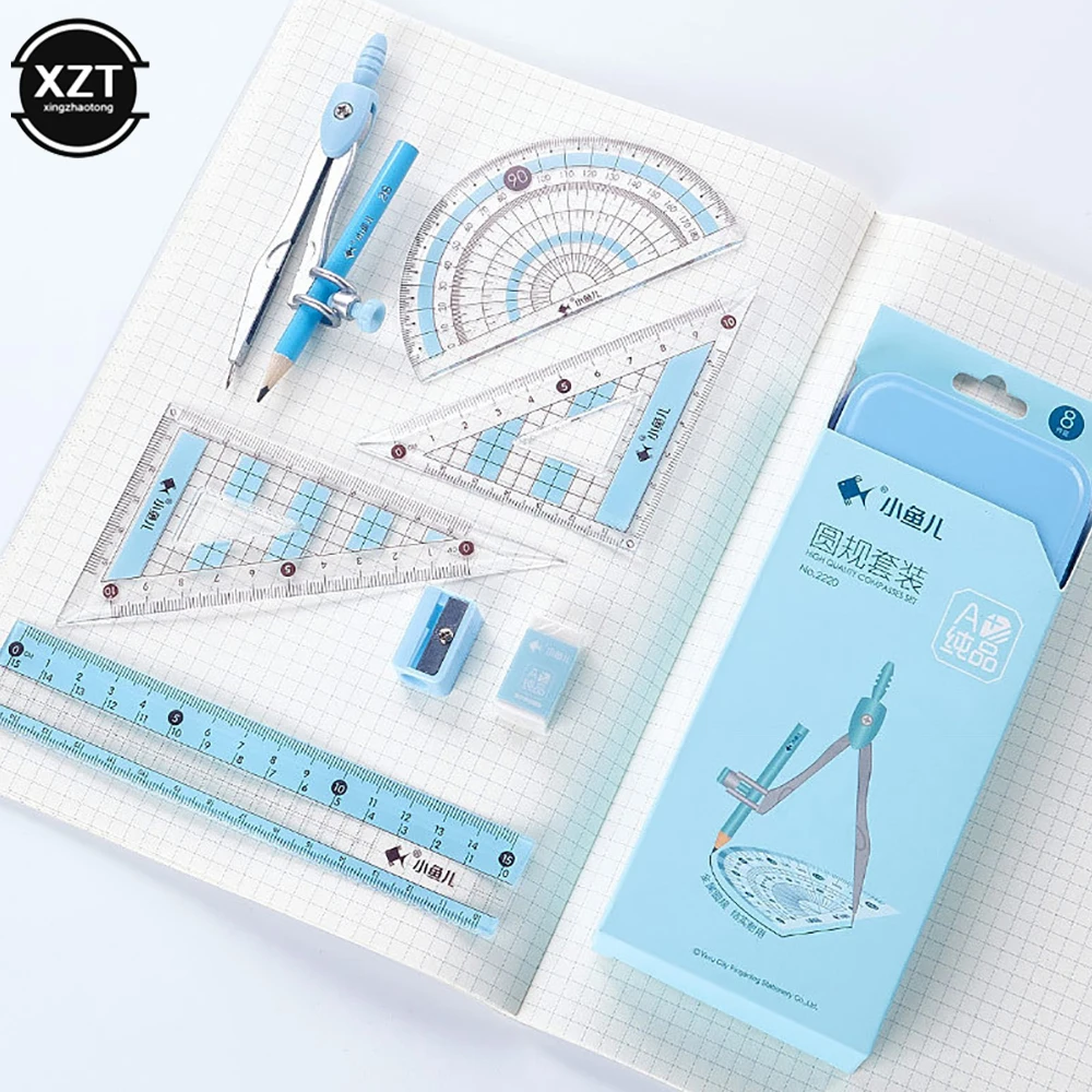 Student Drawing Tools Round Gauge Set Geometric Drawing Tools Student Stationery Iron Box Package