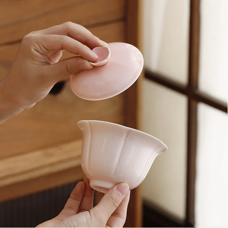 160ml Chinese Cherry Blossom Ceramic Gaiwan Handmade White Porcelain Tea Tureen Teacup Household Tea Bowl Portable Teaware