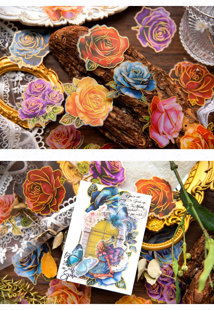 10 teile/paket ins Bronzing Blumen Aufkleber dekorative Scrap booking Stick Etiketten handgemachte Junk Journal Lieferungen – Detail 3