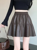 plus Size PU Leather  Skirt High Waist A-Line Silhouette for plus Size Women Autumn Winter New Sle Faionable Slimming...