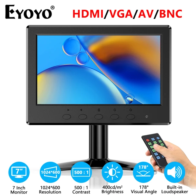 7 Inch Mini Monitor Small HDMI Potable Monitor, Security Monitor & displays  Support AV HDMI VGA USB with Built-in Dual Speaker & Remote Control for  Raspberry Pi PC CCTV DVR Car 