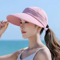 Women Summer Sun Hat Casual Foldable Wide Brim Detachable Empty Top Ponytail Cap Adjustable UV Protection Sun Hat 1