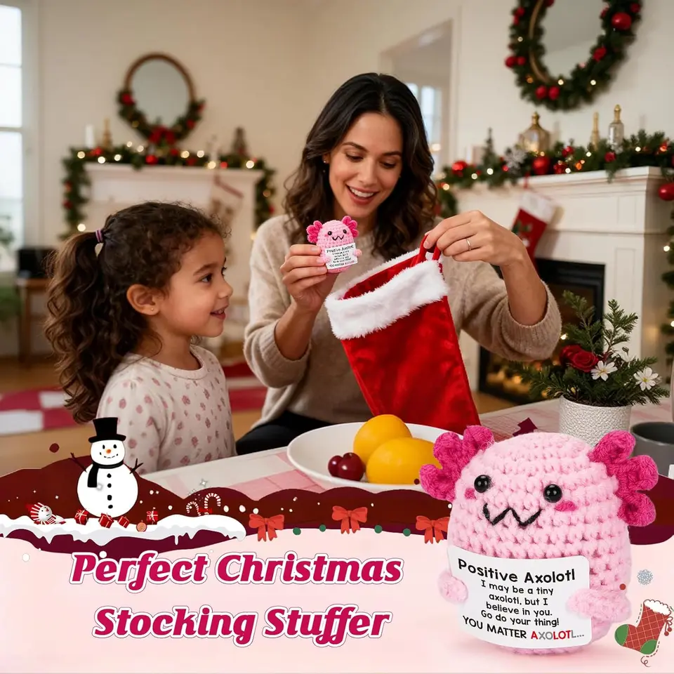 Axolotl Crochet Positif, Mini Encouragement Tricoté Mignon Jouet Crochet Axolotl Cadeaux Édifiants Pour La Décoration De Fête Des Amis Cadeaux D'Anniversaire Pour Le Jour De Noël(Violet