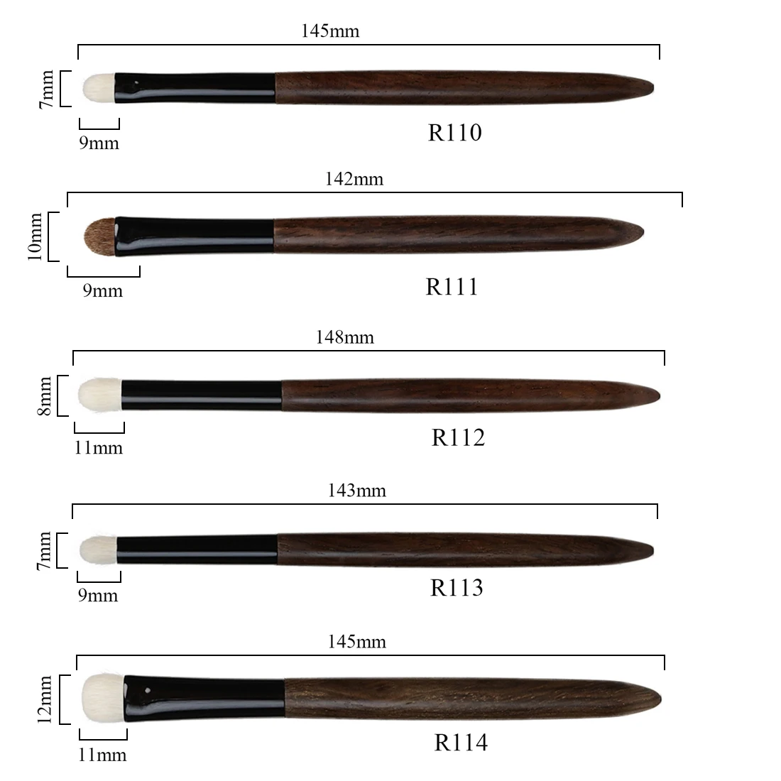 10pcs 메이크업 브러쉬 키트 사이코호 염소털 전문 수제 아이섀도우 블렌딩 브러쉬 에보니 우드 핸들 메이크업 브러쉬 세트